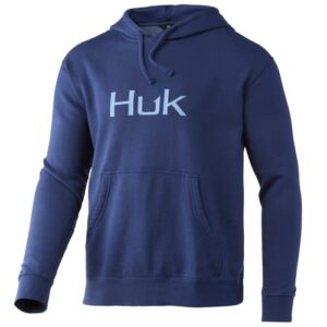 huk mens performance fleece fishing hoodie, huk logo - sargasso sea, x-large us
