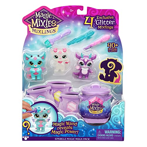 Magic Mixies Mixlings Sparkle Magic Mega 4 Pack, Magic Wand Reveals Magic Power, for Kids Aged 5 and Up, Multicolor