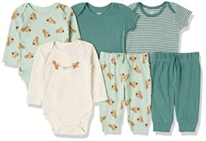 amazon essentials unisex babies' cotton layette outfit sets, pack of 6, multicolor/squirrel/stripe, preemie