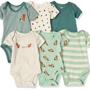 Amazon Essentials Unisex Babies' Short-Sleeve Bodysuits, Pack of 6, Ivory Forest, 24 Months