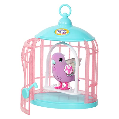 Little Live Pets - Lil' Bird & Bird Cage: Polly Pearl, New Light Up Wings with 20 + Sounds, and Reacts to Touch