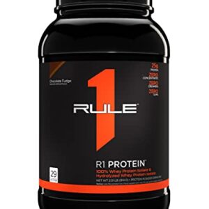 Rule 1 R1 Protein, Chocolate Fudge - 2.01 lbs Powder - 25g Whey Isolate & Hydrolysate + 6g BCAAs - 29 Servings