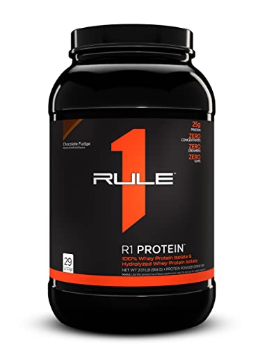 Rule 1 R1 Protein, Chocolate Fudge - 2.01 lbs Powder - 25g Whey Isolate & Hydrolysate + 6g BCAAs - 29 Servings