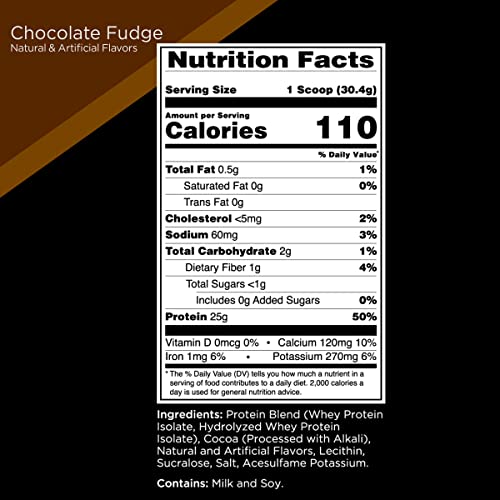 Rule 1 R1 Protein, Chocolate Fudge - 2.01 lbs Powder - 25g Whey Isolate & Hydrolysate + 6g BCAAs - 29 Servings