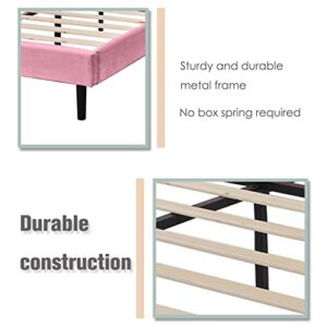 Zavoter Twin Upholstered Platform Bed Frame with Headboard, Mattress Foundation, Wood Slat Support, Quiet, no Box Spring Needed, Easy to Assemble Pink