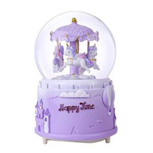 unicorn snow globe for kids,80mm water globe plays tune carousel music box with colored lights,unicorn snow globe birthday anniversary wife daughter girlfriend