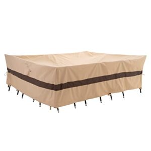 wj-x3 rectangular outdoor table cover, heavy duty furniture cover waterproof, high wind resistant design for patio furniture 108w x 83d x 28h inches, beige & coffee
