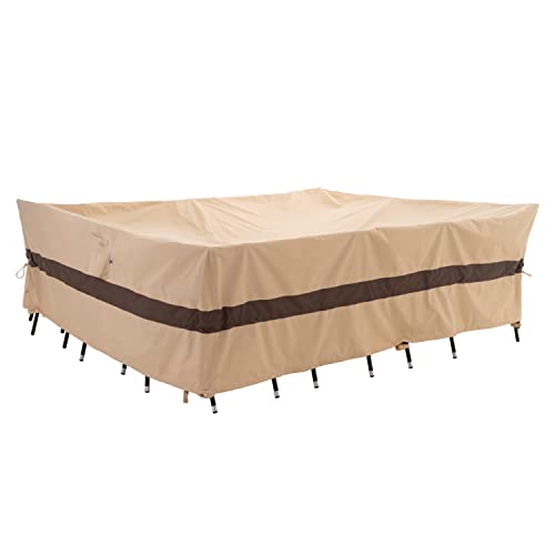 WJ-X3 Rectangular Outdoor Table Cover, Heavy Duty Furniture Cover waterproof, High Wind Resistant Design for Patio Furniture 108W x 83D x 28H Inches, Beige & Coffee