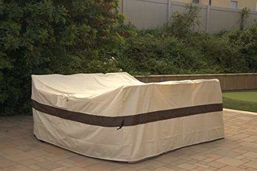 WJ-X3 Rectangular Outdoor Table Cover, Heavy Duty Furniture Cover waterproof, High Wind Resistant Design for Patio Furniture 108W x 83D x 28H Inches, Beige & Coffee