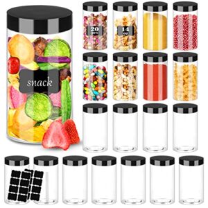 plastic jars with lids 20pcs 14 oz clear plastic slime storage jars containers with airtight leak proof black plastic screw on lids cylinder clear round jars easy clean food grade durable pet…