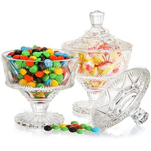 frcctre 2 pack glass candy dish with lid, 15 oz clear covered candy bowl crystal candy jar cookie jar decorative apothecary jar for party, candy buffet, wedding, christmas, home
