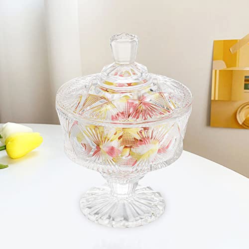 Frcctre 2 Pack Glass Candy Dish with Lid, 15 Oz Clear Covered Candy Bowl Crystal Candy Jar Cookie Jar Decorative Apothecary Jar for Party, Candy Buffet, Wedding, Christmas, Home