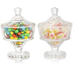 Frcctre 2 Pack Glass Candy Dish with Lid, 15 Oz Clear Covered Candy Bowl Crystal Candy Jar Cookie Jar Decorative Apothecary Jar for Party, Candy Buffet, Wedding, Christmas, Home