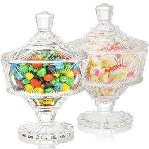 Frcctre 2 Pack Glass Candy Dish with Lid, 15 Oz Clear Covered Candy Bowl Crystal Candy Jar Cookie Jar Decorative Apothecary Jar for Party, Candy Buffet, Wedding, Christmas, Home