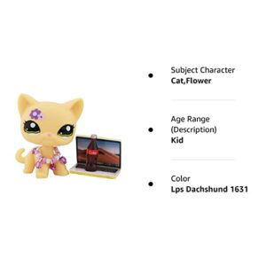 Junior Pet Shop lps Cat 1962, lps Shorthair Cat Yellow Body Purple Flower Kitten with lps Accessories Necklace Laptop Coke Kids Gift