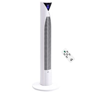 homcom 37.75" 70° oscillating tower fan cooling for bedroom with 3 speeds, 12h timer, led panel, and remote control, white