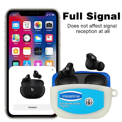 Jowhep Case for Beats Studio Buds Funny Unique 3D Design Cute Silicone Cover Fashion Kawaii Cool Fun Cartoon Wireless Powerbeats Cases for Beats Earbuds Headphones for Girls Boys Teen (Blue and White)