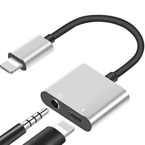 [apple mfi certified] lightning to 3.5 mm headphone jack adapter for iphone, 2 in 1 lightning to 3.5mm aux audio charger splitter compatible with iphone 13 12 11 xs xr x 8 7 audio earphone adaptor