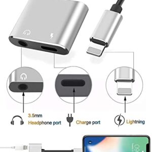 [Apple MFi Certified] Lightning to 3.5 mm Headphone Jack Adapter for iPhone, 2 in 1 Lightning to 3.5mm AUX Audio Charger Splitter Compatible with iPhone 13 12 11 XS XR X 8 7 Audio Earphone Adaptor