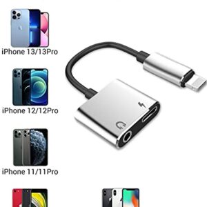[Apple MFi Certified] Lightning to 3.5 mm Headphone Jack Adapter for iPhone, 2 in 1 Lightning to 3.5mm AUX Audio Charger Splitter Compatible with iPhone 13 12 11 XS XR X 8 7 Audio Earphone Adaptor