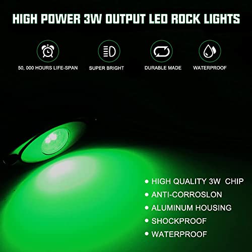 SUNPIE 8 Pods Green LED Rock Lights with Extension Wires for Off Road Truck Car ATV SUV UTV Motorcycle Under Body Glow Light Lamp Fender Lighting, 32-4/5Ft Extension Wires Provided