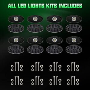 SUNPIE 8 Pods Green LED Rock Lights with Extension Wires for Off Road Truck Car ATV SUV UTV Motorcycle Under Body Glow Light Lamp Fender Lighting, 32-4/5Ft Extension Wires Provided