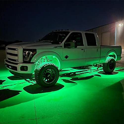 SUNPIE 8 Pods Green LED Rock Lights with Extension Wires for Off Road Truck Car ATV SUV UTV Motorcycle Under Body Glow Light Lamp Fender Lighting, 32-4/5Ft Extension Wires Provided