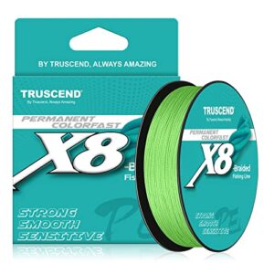 truscend x8 braided fishing line colorfast, upgraded spin braid fishing line, smooth and ultra thin braided line, fishing wire super strength and abrasion resistant, no stretch and low memory 20lb