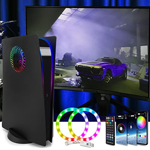 PS5 Plates Playstation 5 Accessories, PS5 Cover Face Plates and RGB LED Light Strip, SIKEMAY Console Disc Version Skins with Fan Vents Dust Side Faceplate Shell Case, 8 Color 400+Effects Kit - Black