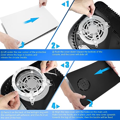 PS5 Plates Playstation 5 Accessories, PS5 Cover Face Plates and RGB LED Light Strip, SIKEMAY Console Disc Version Skins with Fan Vents Dust Side Faceplate Shell Case, 8 Color 400+Effects Kit - Black
