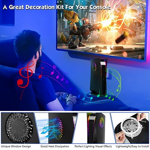 PS5 Plates Playstation 5 Accessories, PS5 Cover Face Plates and RGB LED Light Strip, SIKEMAY Console Disc Version Skins with Fan Vents Dust Side Faceplate Shell Case, 8 Color 400+Effects Kit - Black