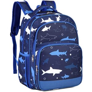 vaschy kids backpacks, 16in water resistant backpack for preschool/primary/elementary school bookbag for boys girls with tablet sleeve shark