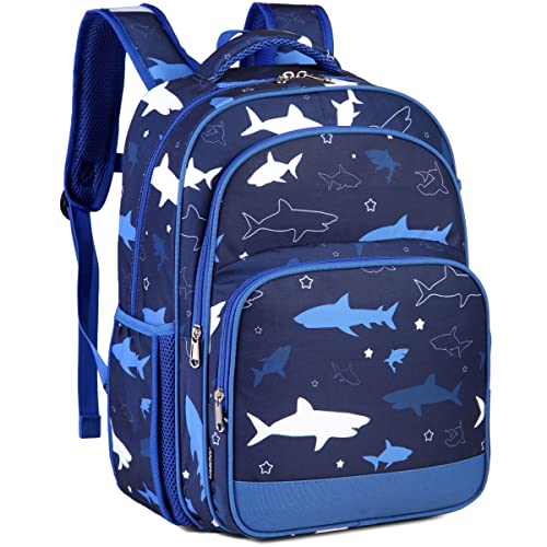 VASCHY Kids backpacks, 16in Water Resistant Backpack for Preschool/Primary/Elementary School Bookbag for Boys Girls with Tablet Sleeve Shark