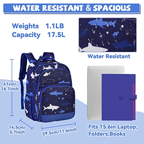 VASCHY Kids backpacks, 16in Water Resistant Backpack for Preschool/Primary/Elementary School Bookbag for Boys Girls with Tablet Sleeve Shark