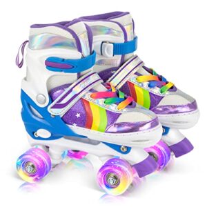 hawkeye roller skates for girls, 4 sizes adjustable roller skates for kids girls boys outdoor indoor with light up wheels (purple s)