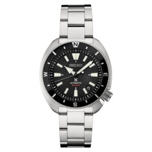 seiko mens black dial silver band stainless steel automatic watch - srph17