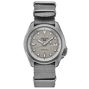 seiko srpg63 watch for men - 5 sports - automatic with manual winding movement, gray dial, stainless steel case, gray nylon strap, 100m water resistant, with day/date display
