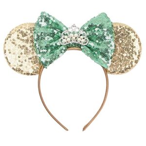 sparkly minnie ears headbands for girls women cosplay costume princess birthday party decorations trip, hair accessories (sequin green tiana), 8.7 x 7.1 x 0.6 inch