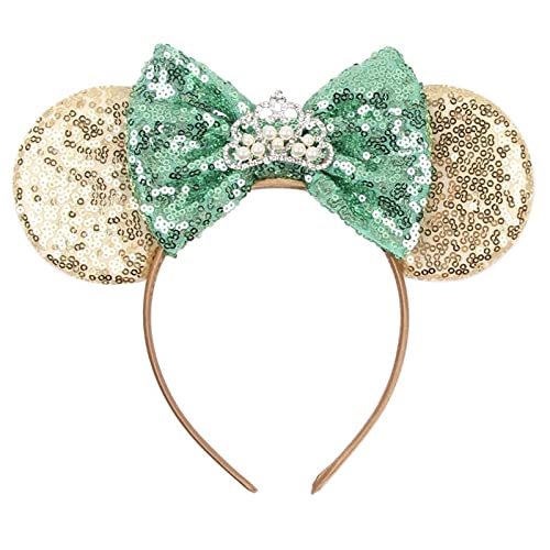 Sparkly Minnie Ears Headbands for Girls Women Cosplay Costume Princess Birthday Party Decorations Trip, Hair Accessories (Sequin Green Tiana), 8.7 x 7.1 x 0.6 Inch