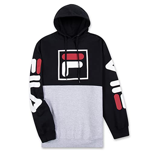 Fila Big and Tall Hoodie for Men – Fleece Men’s Hoodie, Sweatshirt for Men Black/Heather Grey