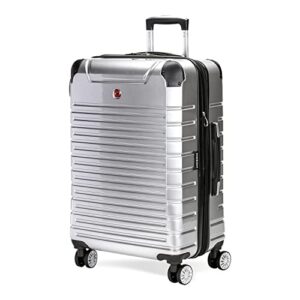 swissgear 7782 hardside expandable luggage with spinner wheels, silver, checked-medium 24-inch