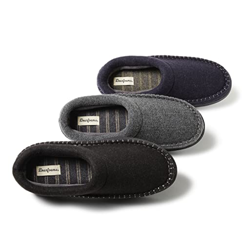 Dearfoams mens Thompson Memory Foam Clog Slipper, Navy (Wool), Large US