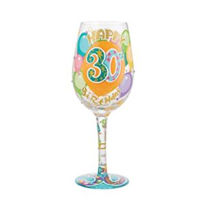enesco designs by lolita happy 30th birthday hand-painted artisan wine glass, 1 count (pack of 1), multicolor