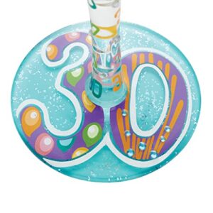 Enesco Designs by Lolita Happy 30th Birthday Hand-Painted Artisan Wine Glass, 1 Count (Pack of 1), Multicolor