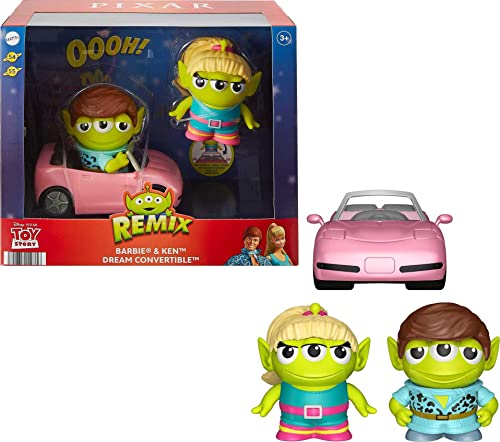 Mattel Pixar Alien Action Figures 2-Pack, Barbie and Ken Remix Figures with Toy Car, Collectible Gifts​