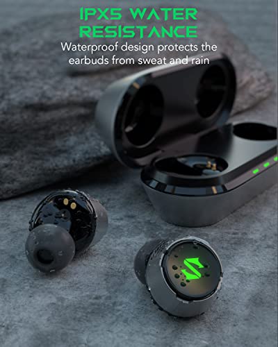 Black Shark Wireless Earbuds with 35ms Ultra-Low Latency, Gaming Bluetooth Earbuds with Studio-Quality Sound, Bluetooth 5.2, IPX5 Waterproof, 24h Listening Time, Clear Mics, Comfort Fit - Lucifer T4