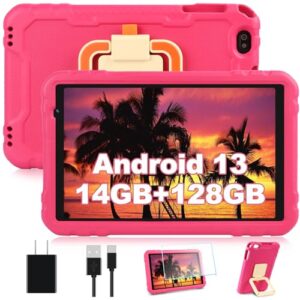 2023 tablet 10 inch android 13 tablets with octa-core, 14gb ram 128gb rom, 8000mah battery, drop-proof case, tf 512gb, hd ips touchscreen, 5g/2.4g wifi, bluetooth 5.0, gps, split screen support -pink