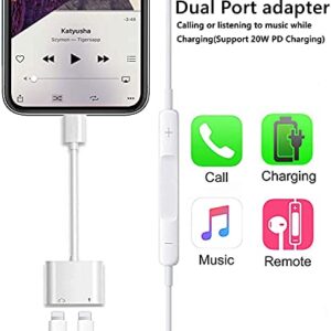 [Apple MFi Certified] 2 Pack Dual Lightning iPhone Splitter & iPhone Dongle Adapter for 4 in 1 Audio+Charge+Call+Volume Control Compatible with iPhone SE/6/7/8/X/XR/XS/11/12/13/iPad/iPod