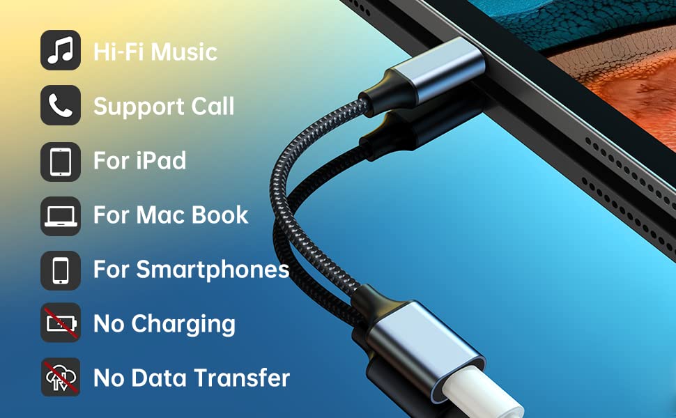 MOIPO Lightning Female to USB C Male Audio Adapter,USB C to Lightning Audio Adapter Use with iPad/MacBook/USB C Phones to Lightning Headphones for Call/Music/Video, Not Support Charging nor Data