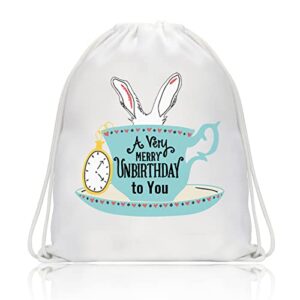 bdpwss movie inspired drawstring backpacks a very merry unbirthday to you book themed gift daughter birthday gift (unbirthday to you sbp)